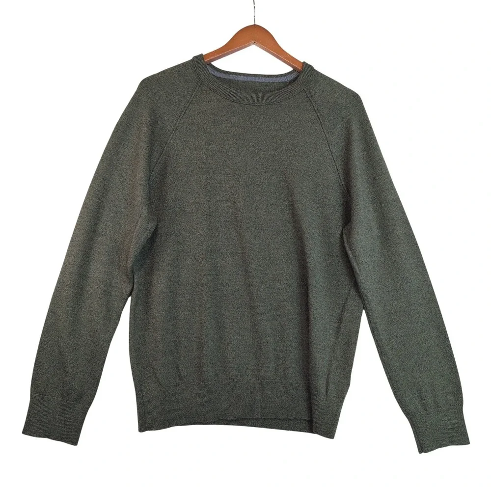Banana Republic Italian Merino Wool Crewneck Sweater Olive Green Sz Lg Layers